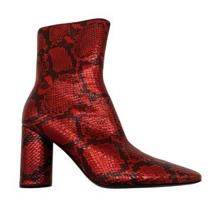 Authenticated Balenciaga Metallic Red Snakeskin Leather Ankle Boots